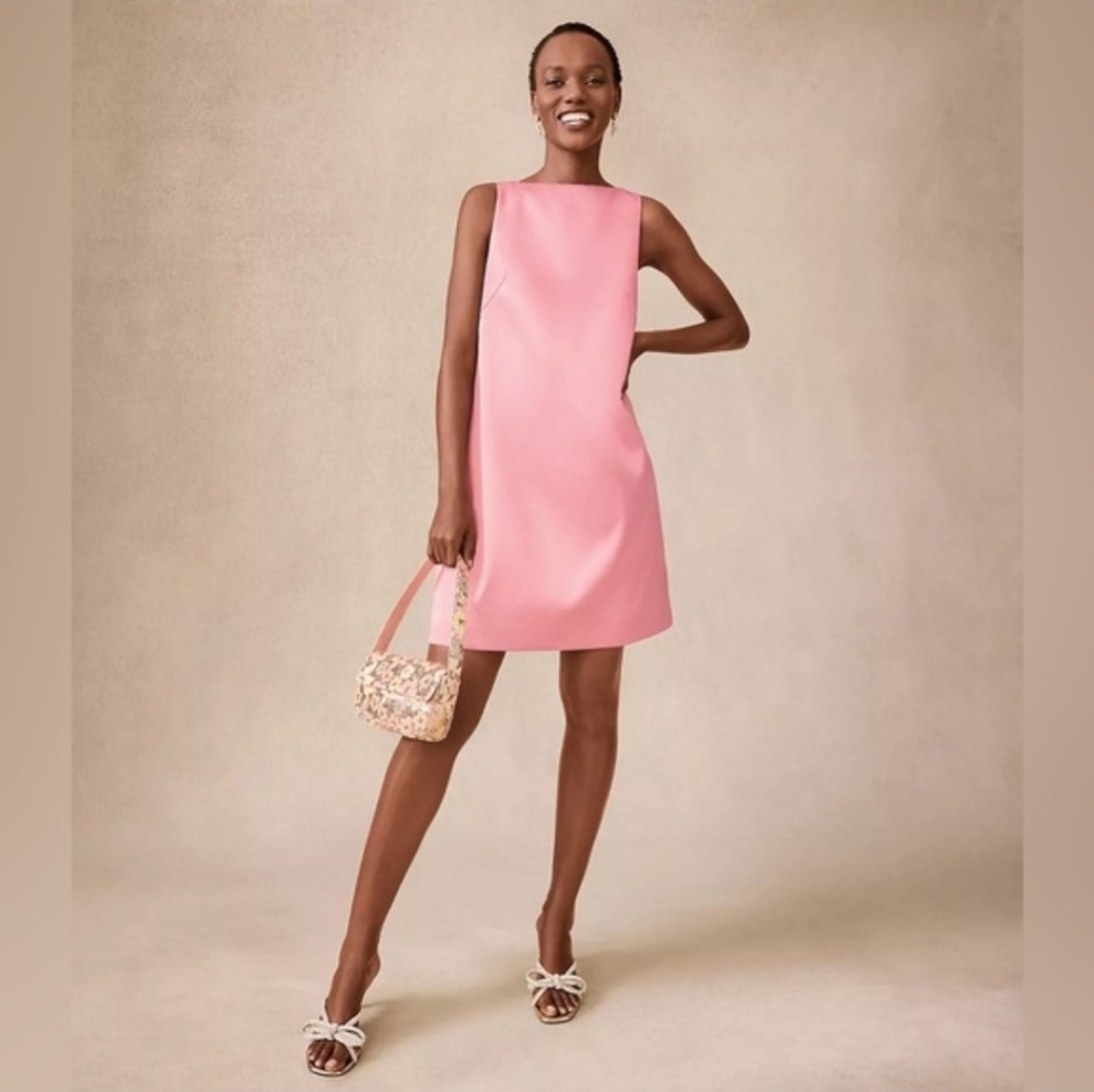 LOFT Elegant Pink Satin Sleeveless Dress